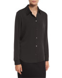 Peter Classic Button-Front Blouse, Dark Charcoal