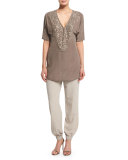 Tapered Cuff Pants, Tan