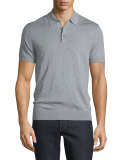 Cotton/Silk Short-Sleeve Polo Shirt, Heather Gray