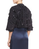 Pleated 3/4-Sleeve Cropped Bolero, Gray
