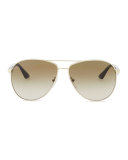 Double Bar Aviator Sunglasses, Light Gold/Brown