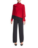 Silk-Cashmere Wide-Leg Pants, Charcoal, Plus Size 