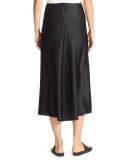 Silk-Satin Bias-Cut Midi-Length Slip Skirt, Black