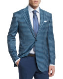 Check Two-Button Wool Jacket, Teal