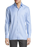 Tonal Jacquard Sport Shirt, Light Blue