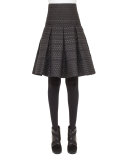 Dot-Jacquard Pleated Full Skirt, Coal