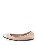 Metallic Cap-Toe Ballerina Flat, Cipria/Argento