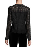 Corbel Long-Sleeve Lace Blouse, Aubergine/Black