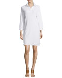 3/4-Sleeve Shirttail Pique Dress, Petite