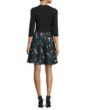 Jewel Mikado-Skirt Wrap Dress, Black/Balestra Black