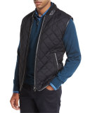 Leather-Trim Quilted Vest, Black