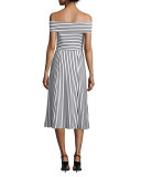 Striped Off-the-Shoulder Midi Dress, Soft White