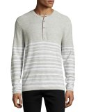 Mixed-Texture Striped Henley, Gray