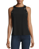 Lisette Grommet Merino Wool Tank Top, Black