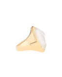 18K Yellow Gold Ring with Crystal & Mother-of-Pearl Doublet, Size 7