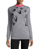 Jacquard Crewneck Sweater, Gray Melange/Black