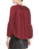 Ezbeth Silk Georgette Peasant Top, Raisin