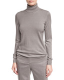 Long-Sleeve Turtleneck Cashmere Sweater, Silver Myrtle