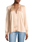 Nehru Long-Sleeve Satin Blouse, Blush