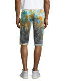 Paint-Splattered Slim-Fit Shorts, White/Multi