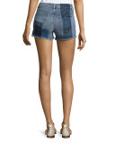 1044 Mid-Rise Patchwork Denim Cutoff Shorts, Zenith