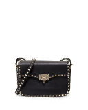 Rockstud Leather Flap-Top Shoulder Bag, Black