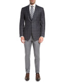 Plaid Two-Button Sport Coat, Gray/Blue