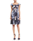 Confessions Cap-Sleeve Dress, Blurred Floral