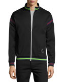Striped Zip-Front Cycle Jacket, Darkest Black