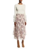 Tiered Paisley Chiffon Midi Skirt, Winter White