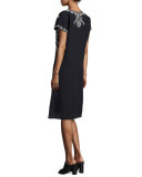 Jolina Easy-Fit Embroidered Linen Dress, Black