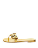 Wings Metallic Flat Thong Sandal, Oro