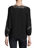 Olsone Lace-Trim Blouse, Caviar