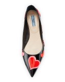 Heart-Appliqué Pointed-Toe Flat, Black (Nero) 