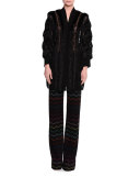 Zigzag Shawl Cardigan W/Fringe Trim, Black