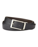 Reversible Belt w/Polished Buckle, Black/Dark Brown