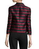 Cherry-Print Button-Front Jacket, Black