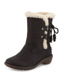 Akadia Back-Laced Fur-Lined Boot, Black