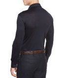 High-Performance Merino Wool Long-Sleeve Polo Shirt, Navy