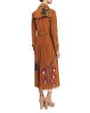 Suede Trench Coat W/Leather Patchwork, Cognac