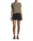 Cotton-Blend Buckled Mid-Rise Shorts, Black