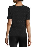 Polka-Dot Intarsia Short-Sleeve Sweater, Black