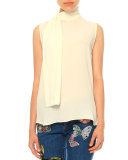 Sleeveless Tie-Neck Blouse, Ivory
