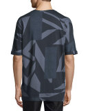 Misdirection-Print Short-Sleeve Tee, Indigo Multi