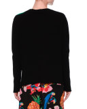 Cashmere Palm Intarsia Pullover Sweater, Black/Green
