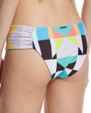 Diamond Abstract-Print Ruched Swim Bottom