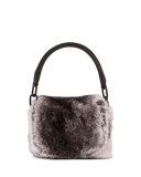 Rex Rabbit Fur Mini Satchel Bag, White/Gray