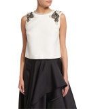 Jewel-Neck Embellished Shell, Silk White