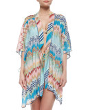 Multi-Wave & Stripe Pattern Open Coverup, Blue