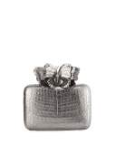 Butterfly Crocodile Box Clutch Bag, Anthracite/Multi